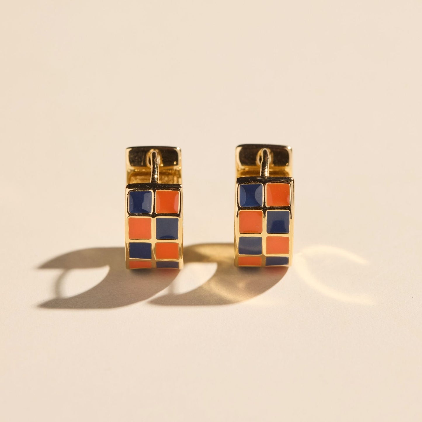 Blue & Orange Checkered Enamel Huggies