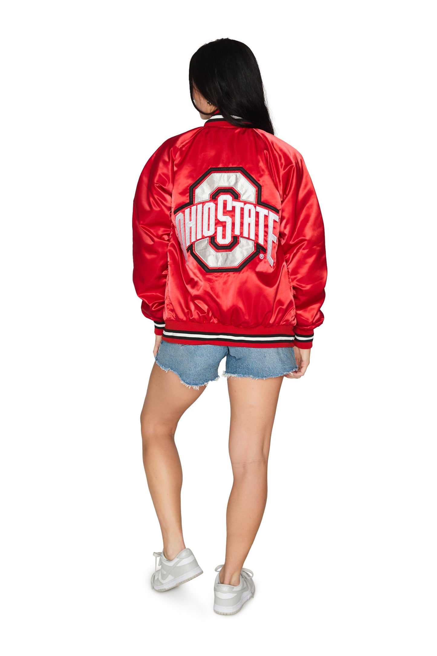 Ohio State OSU Buckeyes Satin Letterman Bomber Jacket