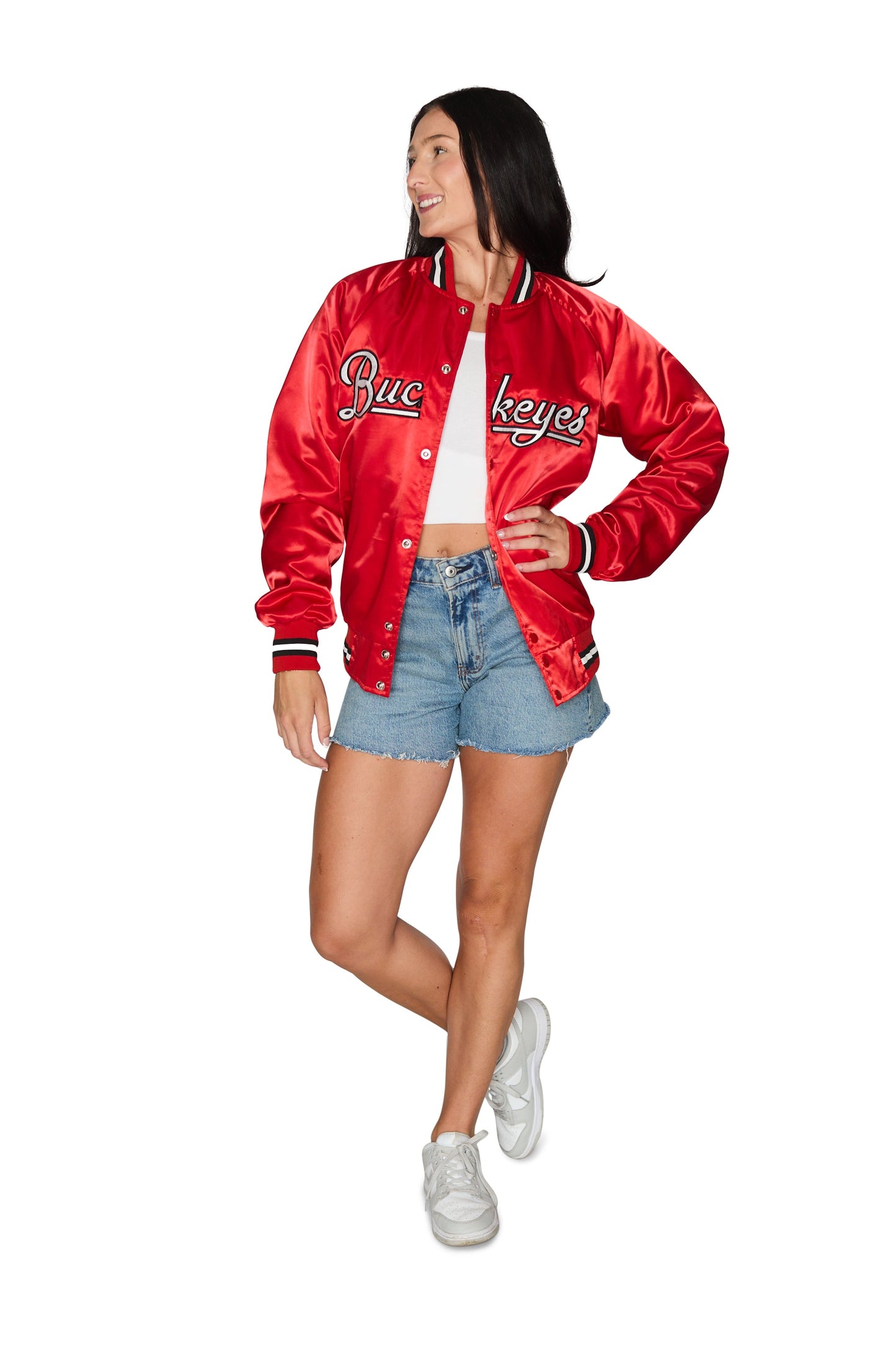 Ohio State OSU Buckeyes Satin Letterman Bomber Jacket