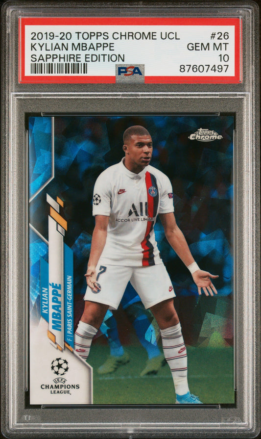 Graded 2019 Topps Chrome UCL Kylian Mbappe #26 Sapphire Edition Soccer Card PSA 10 Gem Mint