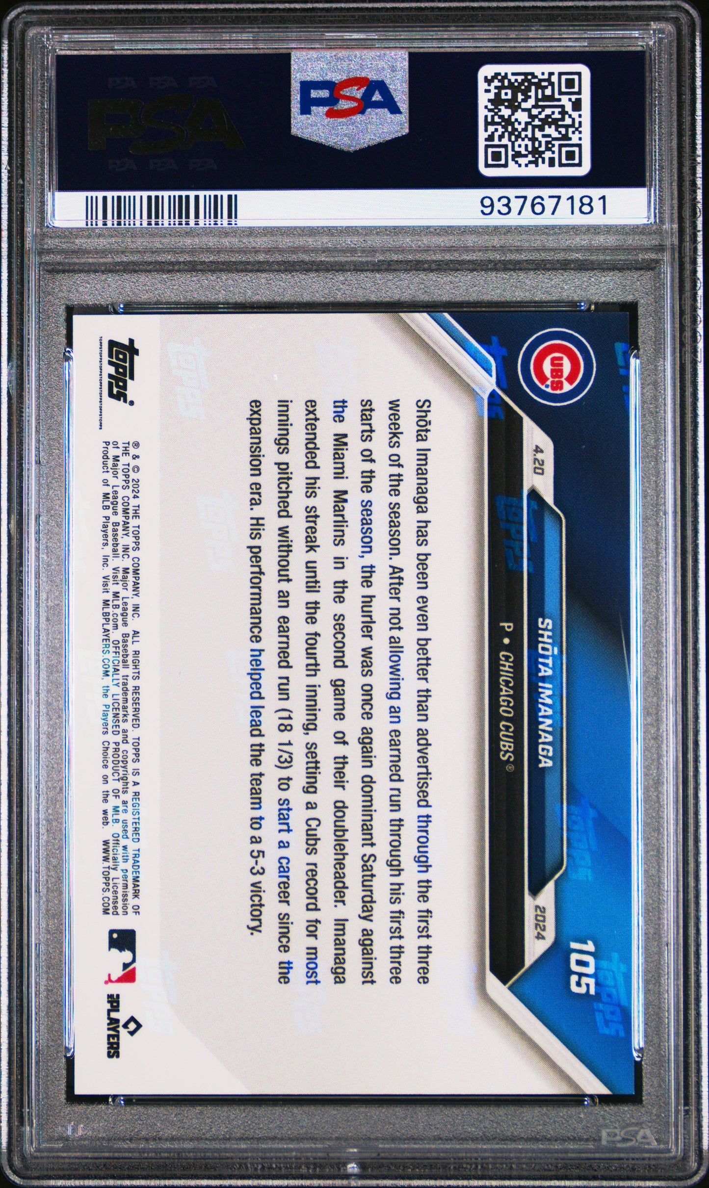 Graded 2024 Topps Now Shota Imanaga #105 Rookie RC Baseball Card PSA 9 Mint