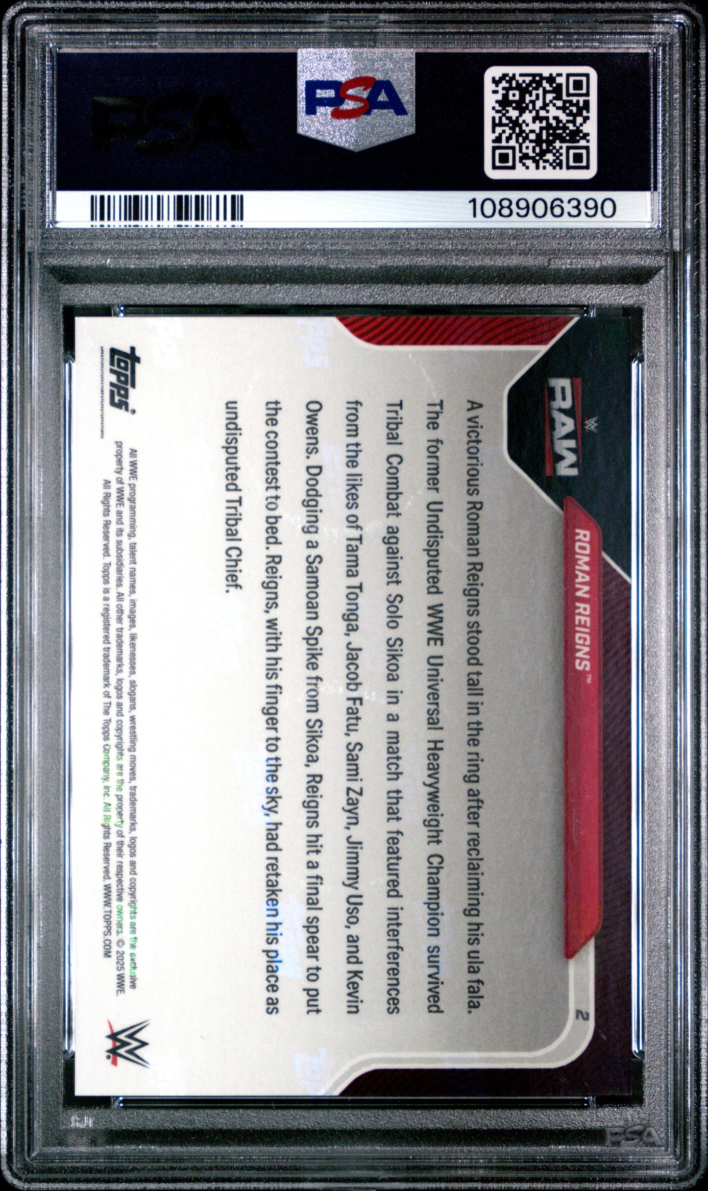 Graded 2025 Topps Now WWE Stone Roman Reigns #2 Wrestling Card PSA 10 Gem Mint