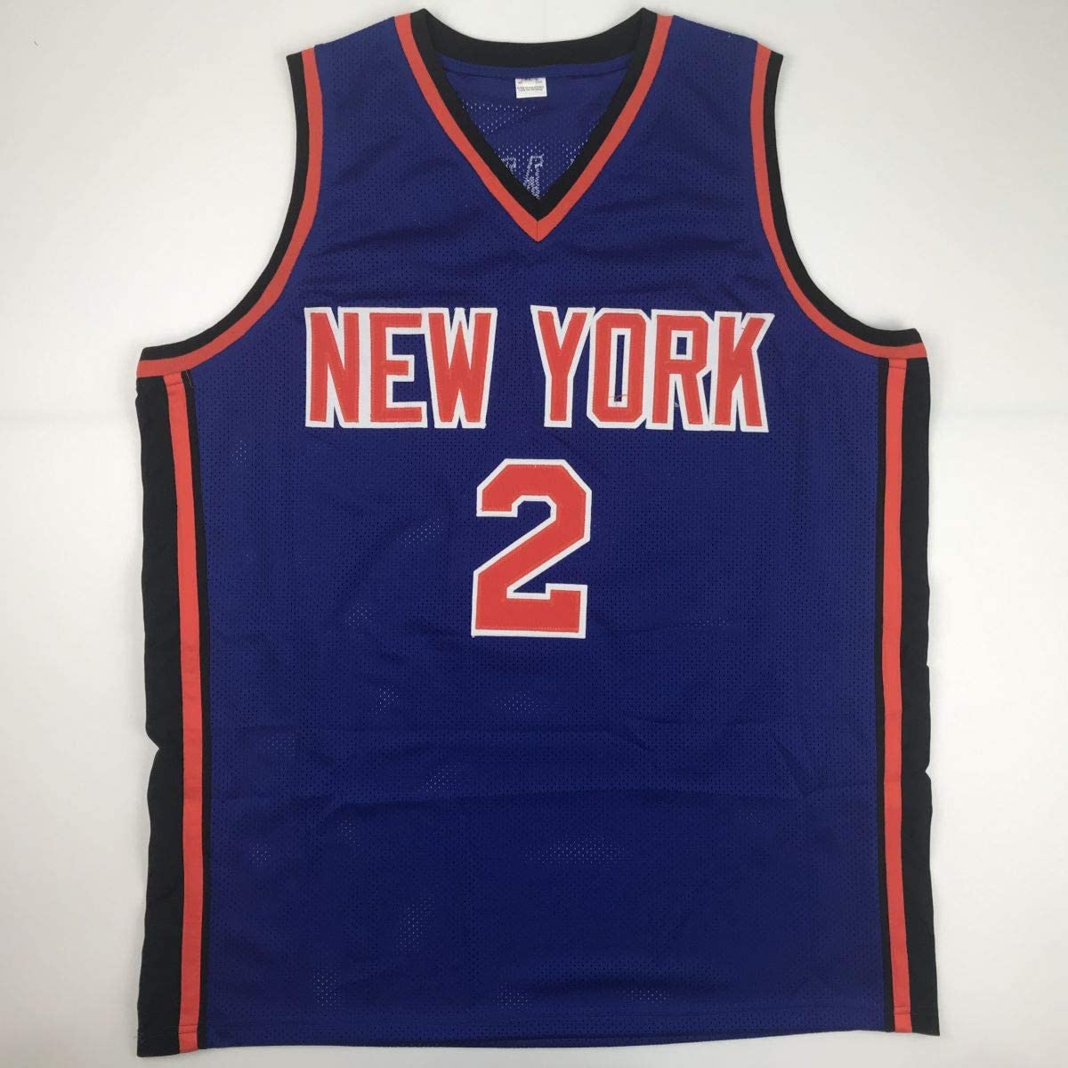 Autographed/Signed Larry Johnson New York Blue Basketball Jersey PSA/DNA COA