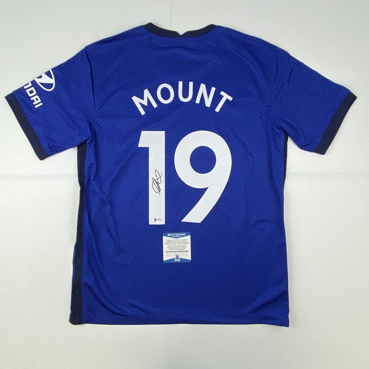 Autographed/Signed Mason Mount Chelsea FC Blue Soccer Futbol Jersey Beckett BAS COA #2