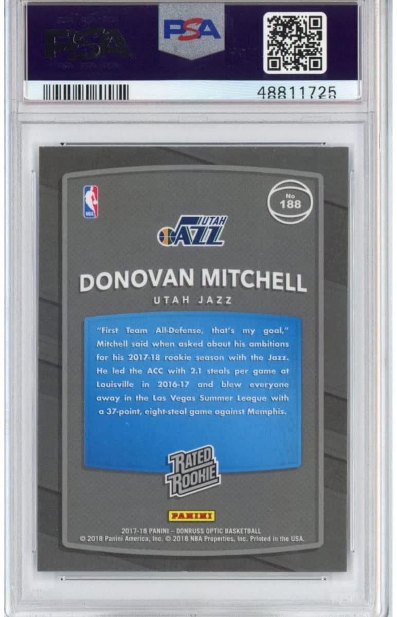 Graded 2017-18 Panini Donruss Optic Donovan Mitchell #188 Rookie RC Basketball Card PSA 10 Gem Mint