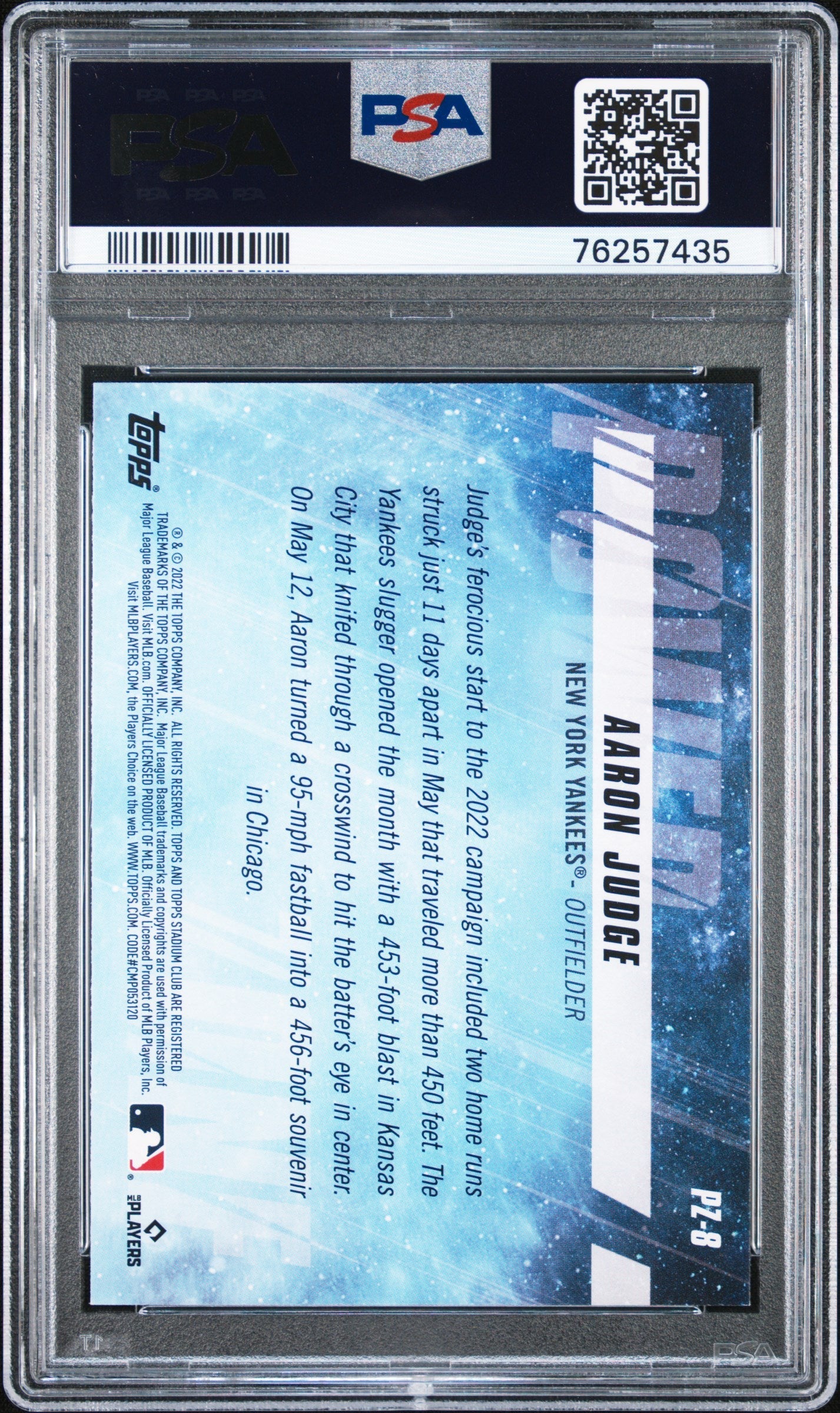 Graded 2022 Topps Stadium Club Aaron Judge #PZ8 Power Zone Baseball Card PSA 10 Gem Mint