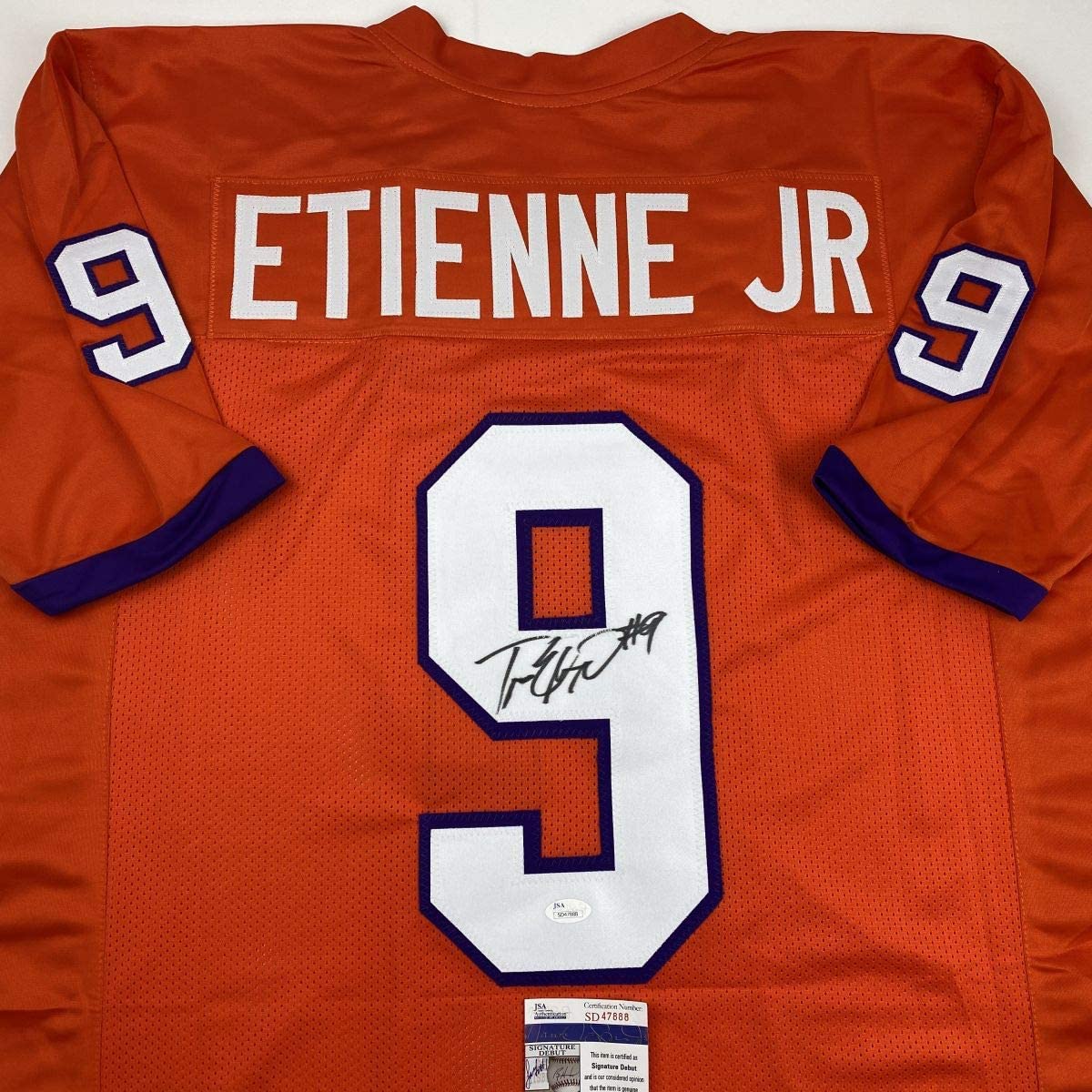 Autographed/Signed Travis Etienne Jr. Clemson Orange College Football Jersey JSA COA