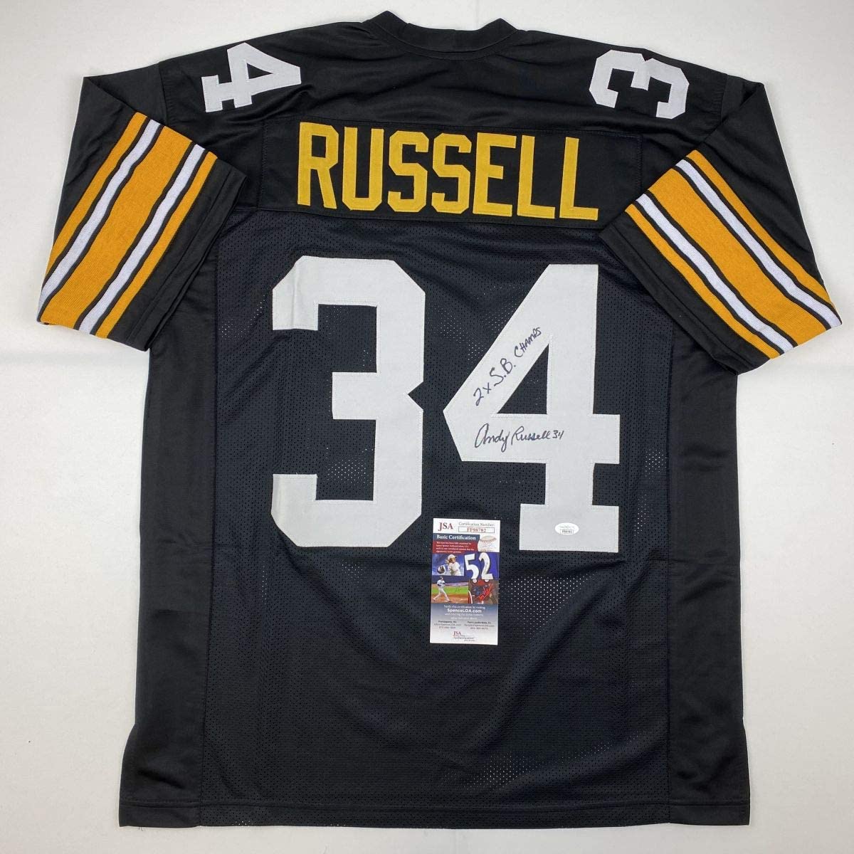 Autographed/Signed Andy Russell 2x SB Champs Pittsburgh Black Football Jersey JSA COA