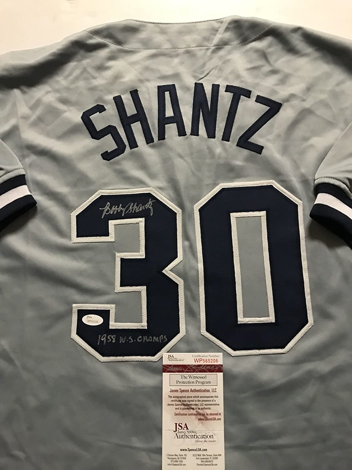 Autographed/Signed Bobby Shantz 1958 WS Champs New York Grey Baseball Jersey JSA COA