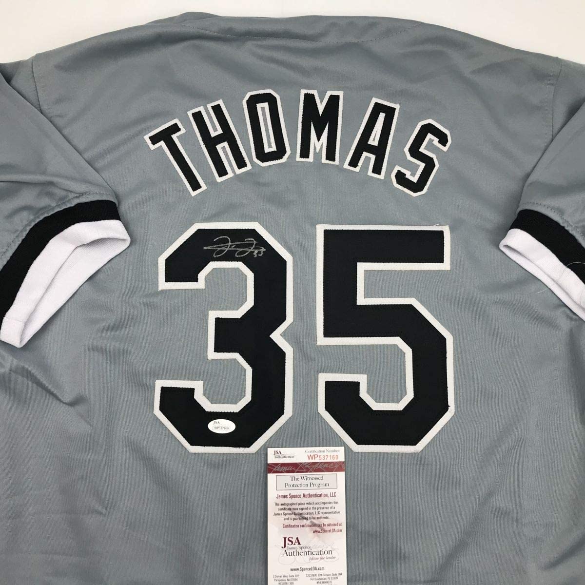 Autographed/Signed Frank Thomas Chicago Grey Baseball Jersey JSA COA