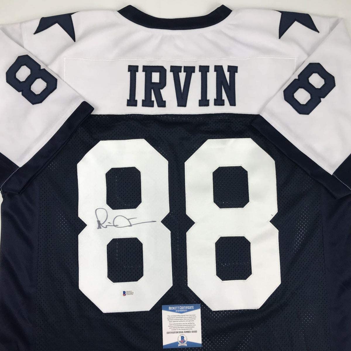 Autographed/Signed Michael Irvin Dallas Thanksgiving Day Blue Football Jersey Beckett BAS COA