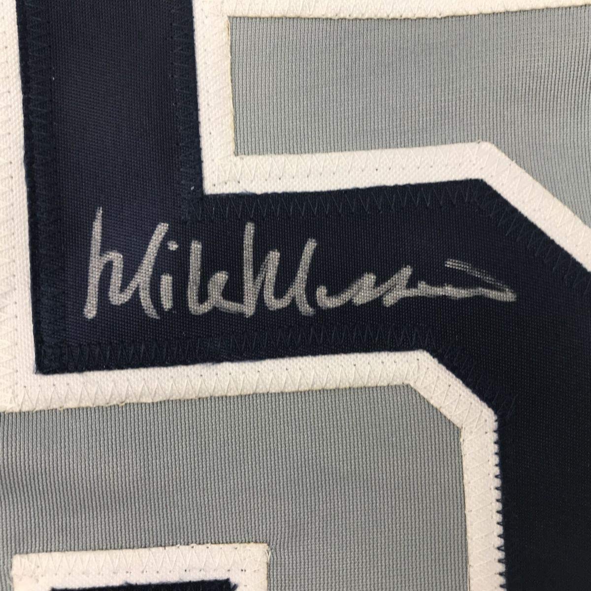 Framed Autographed/Signed Mike Mussina 35x39 New York Grey Baseball Jersey JSA COA
