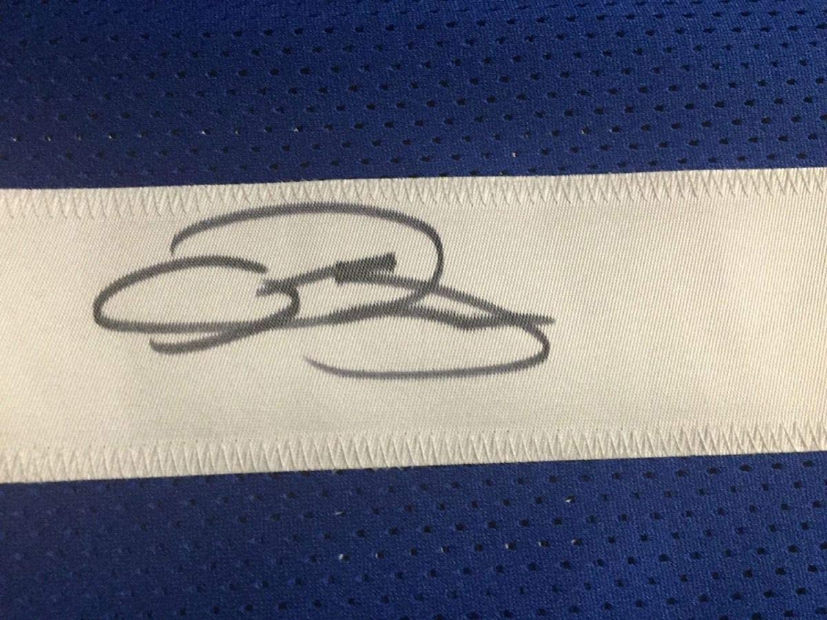 Framed Autographed/Signed Odell Beckham Jr. 35x39 New York Giants Blue Football Jersey JSA COA