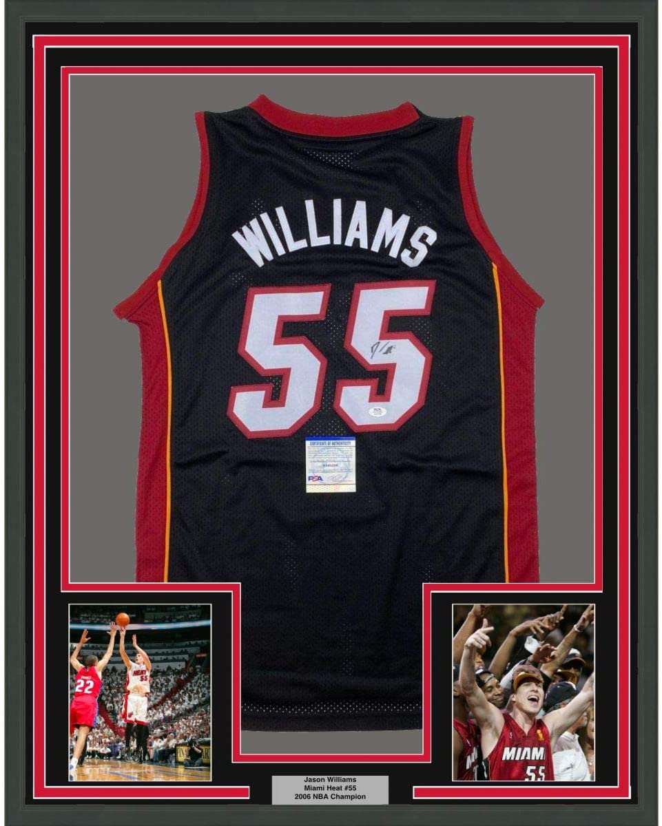 Framed Autographed/Signed Jason Williams 35x39 Miami Black Basketball Jersey PSA/DNA COA