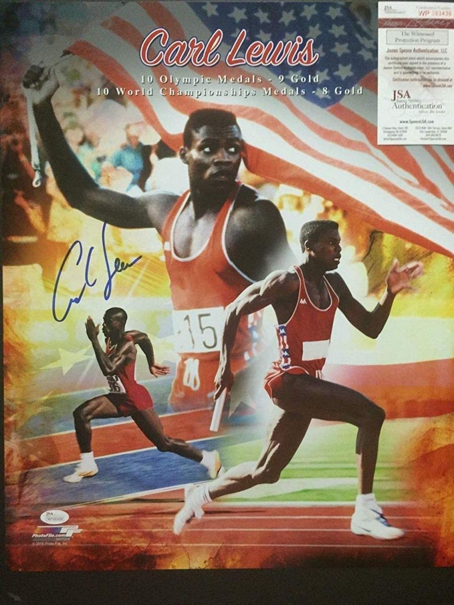 Autographed/Signed Carl Lewis Track USA Olympics 9x Gold Medalist 16x20 Photo JSA COA