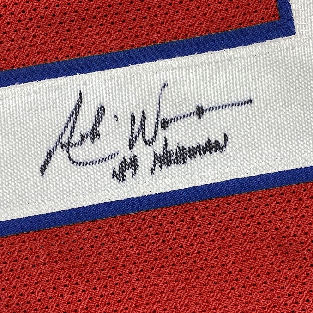 Framed Autographed/Signed Andre Ware 35x39 89 Heisman Houston Red College Football Jersey JSA COA