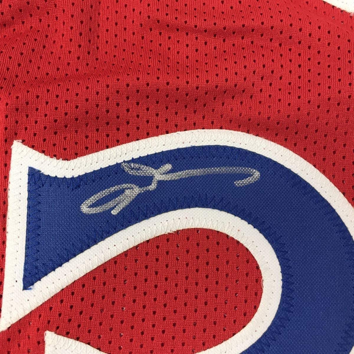 Framed Autographed/Signed Allen Iverson 35x39 Philadelphia Red Basketball Jersey JSA COA