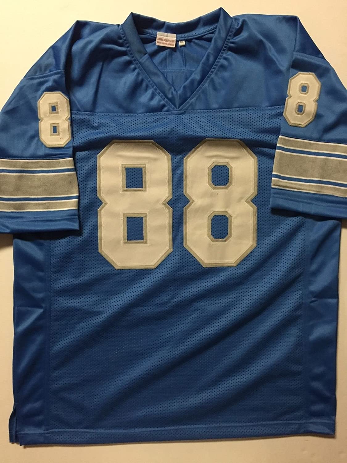 Autographed/Signed Charlie Sanders HOF 07 Detroit Lions Blue Football Jersey JSA COA