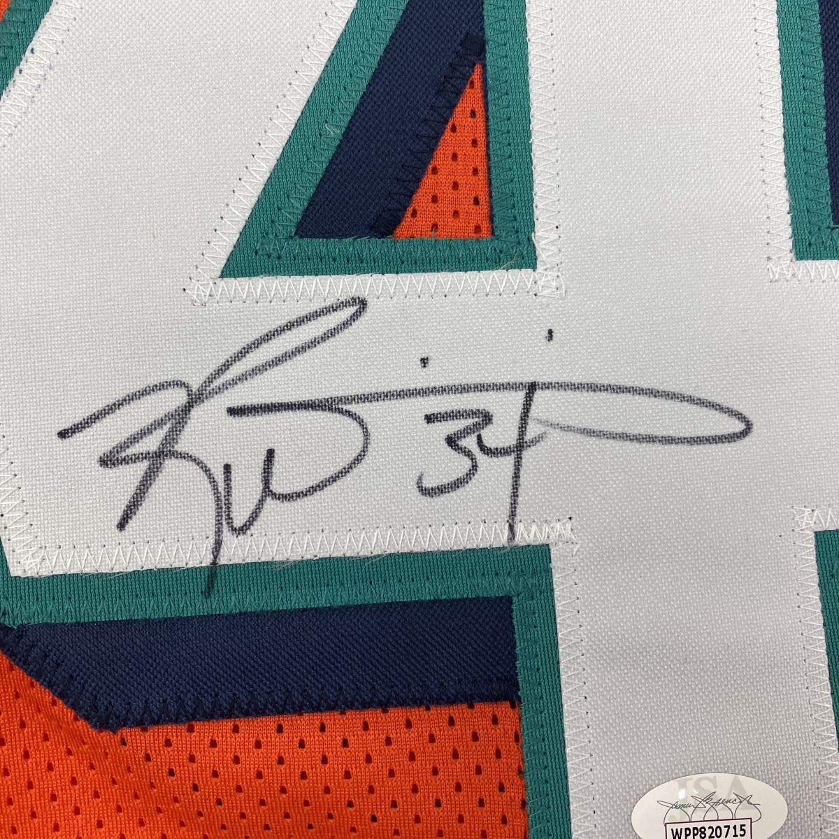 Autographed/Signed Ricky Williams Miami Orange Football Jersey JSA COA
