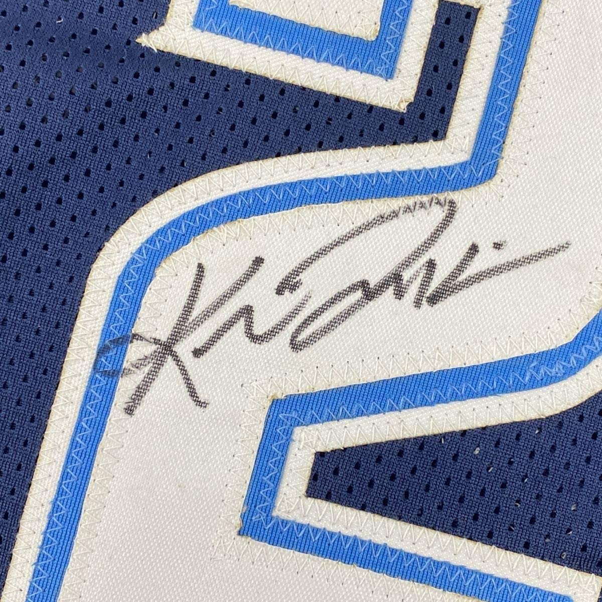 Framed Autographed/Signed Kris Jenkins 35x39 Villanova Blue College Basketball Jersey JSA COA