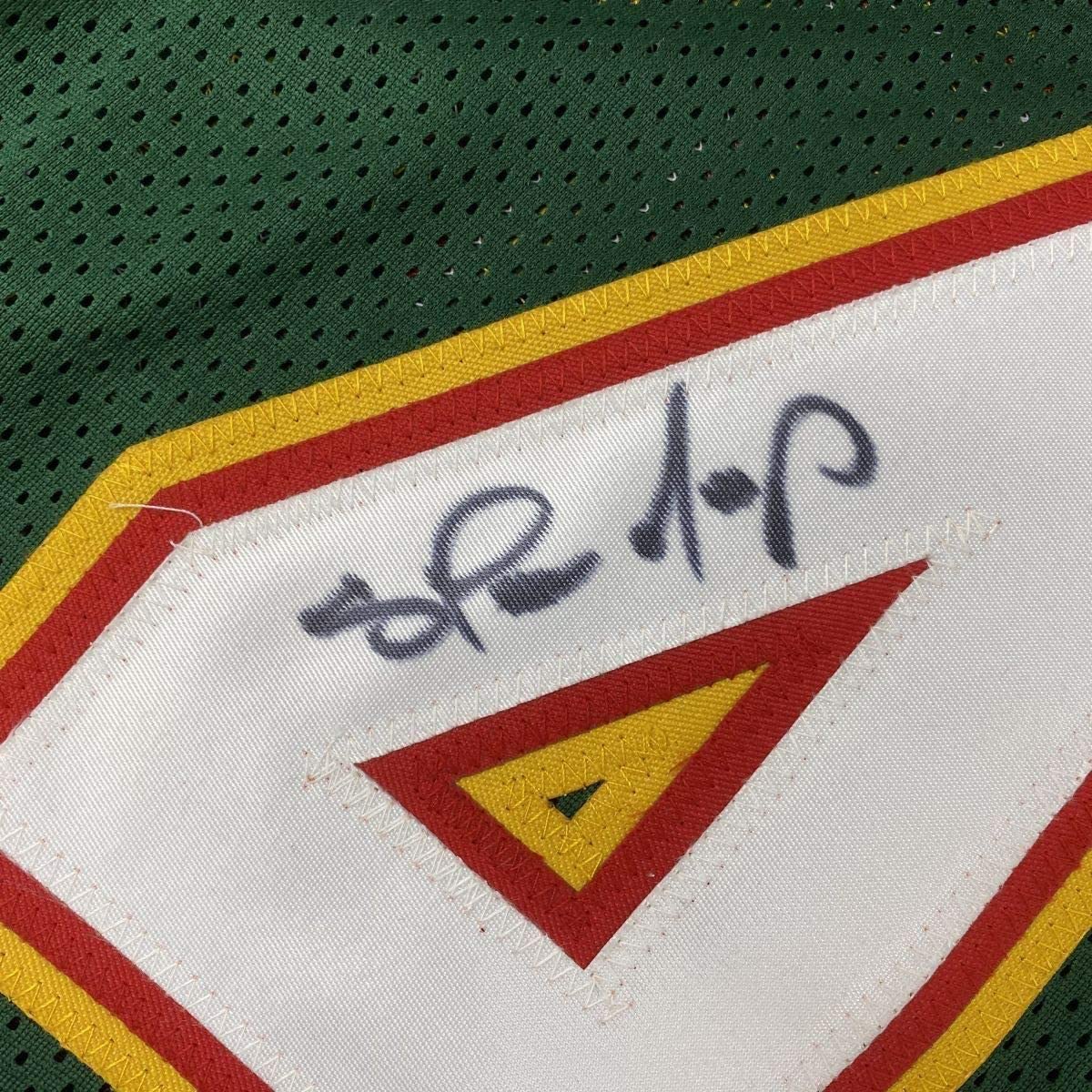Framed Autographed/Signed Shawn Kemp 35x39 Seattle Dark Green Basketball Jersey PSA/DNA COA