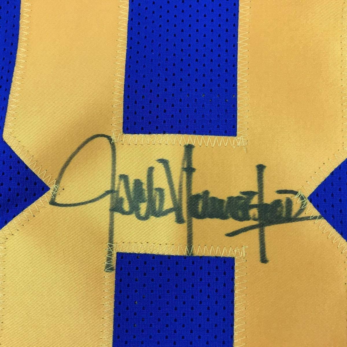Framed Autographed/Signed Jack Youngblood 35x39 Los Angeles LA Blue Football Jersey JSA COA