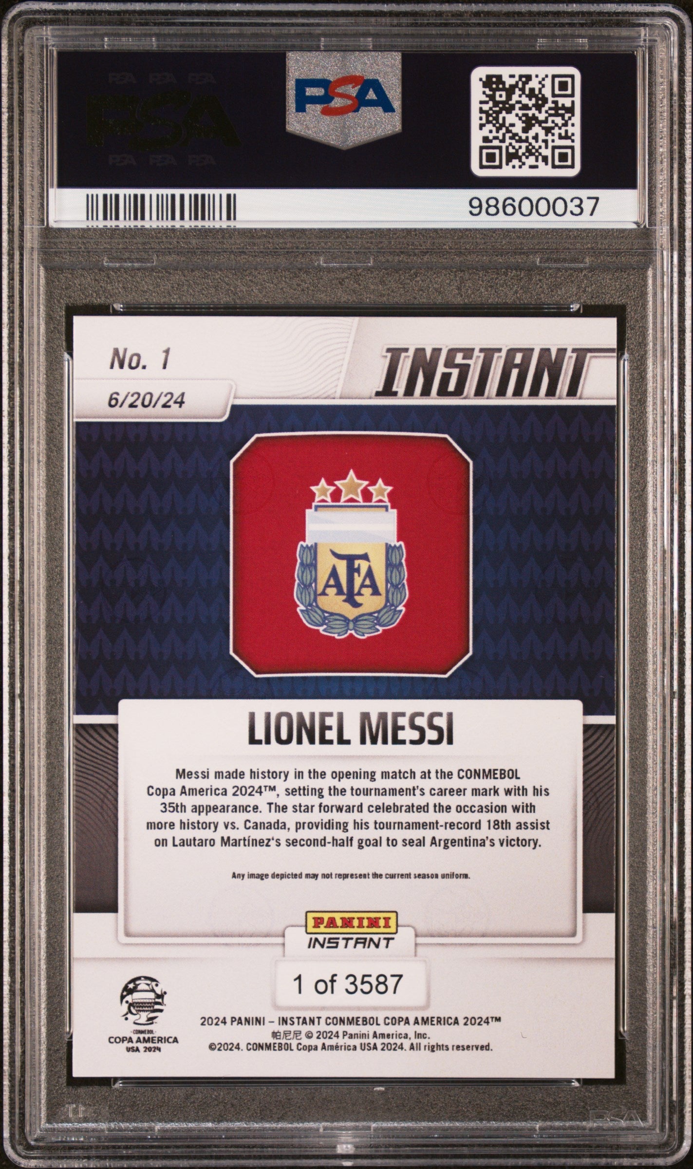 Graded 2024 Panini Instant Lionel Messi #1 Copa America Soccer Card PSA 10 Gem Mint