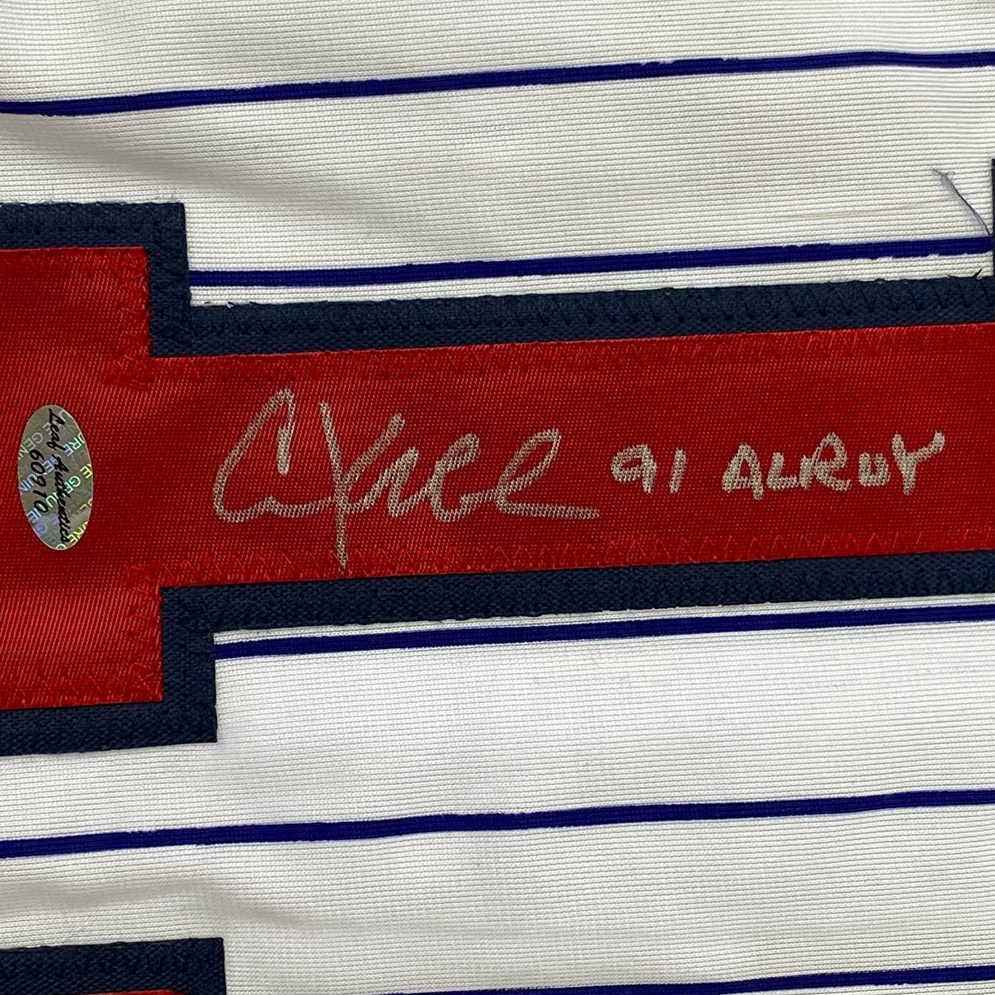 Framed Autographed/Signed Chuck Knoblauch 35x39 Minnesota Pinstripe Baseball Jersey Leaf Authentic COA