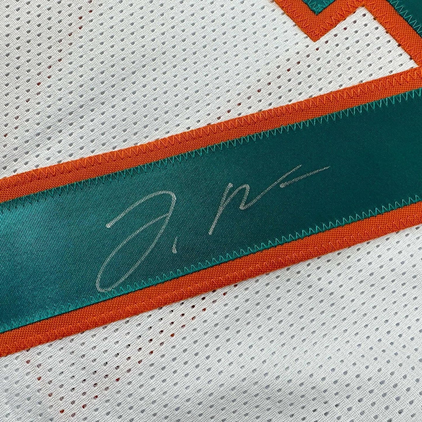 Framed Autographed/Signed Jaylen Waddle 35x39 Miami White Football Jersey JSA COA