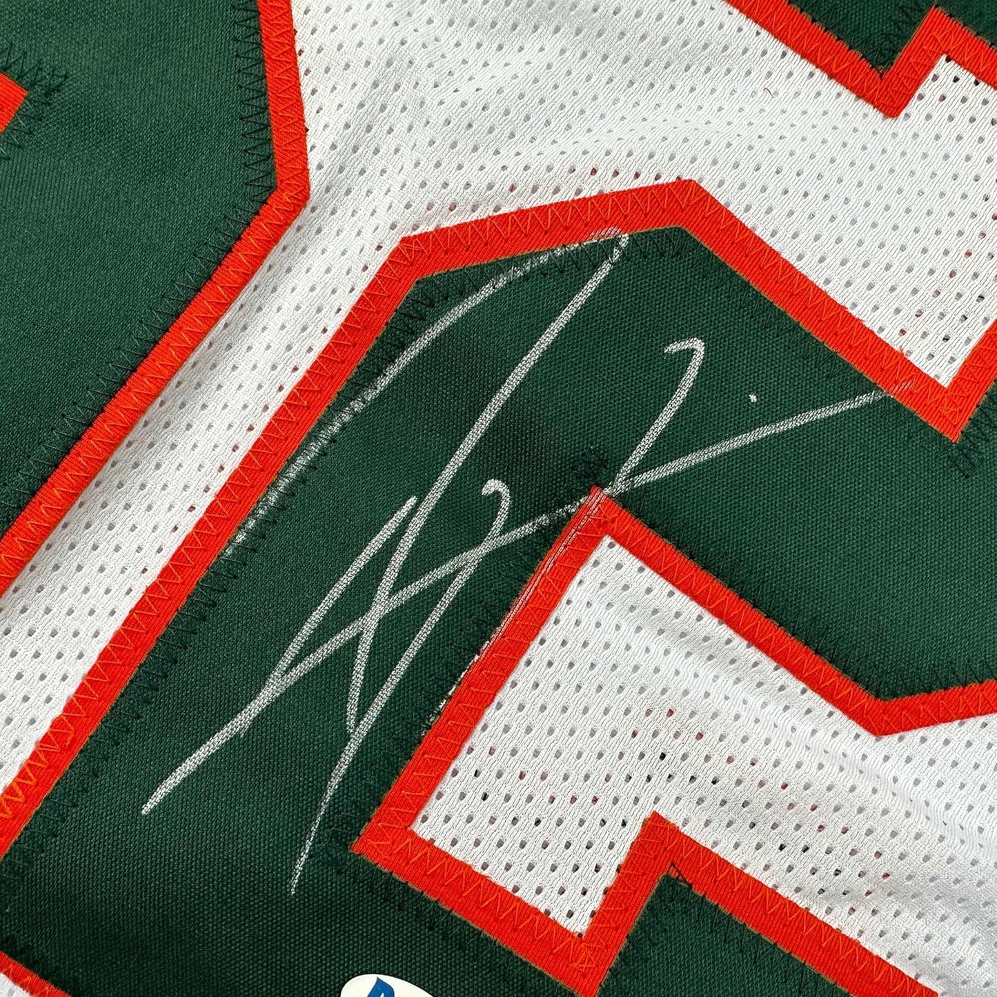 Framed Autographed/Signed Ray Lewis 35x39 Miami White College Football Jersey Beckett BAS COA