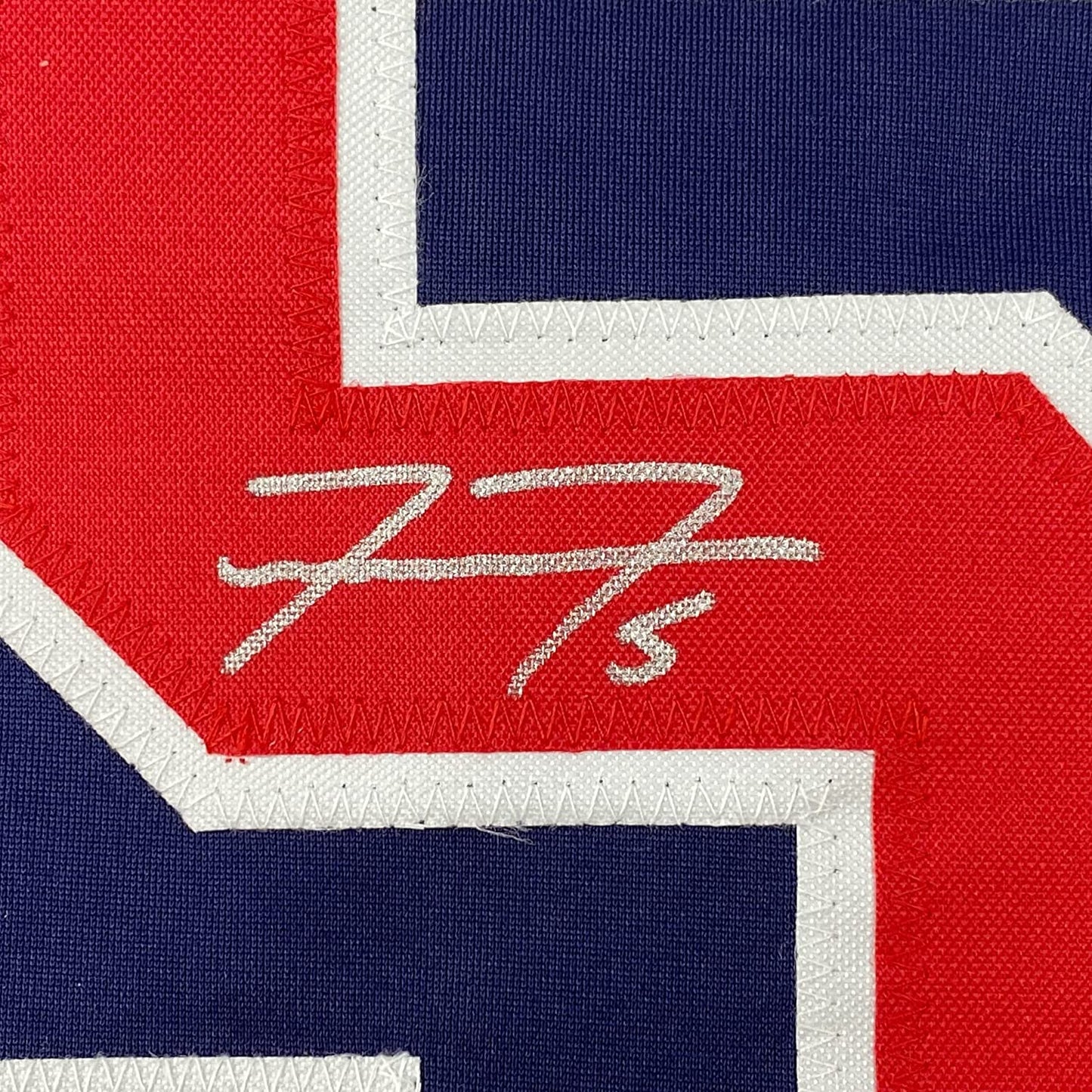 Framed Autographed/Signed Freddie Freeman 35x39 Atlanta Blue Baseball Jersey Lojo Exclusive COA