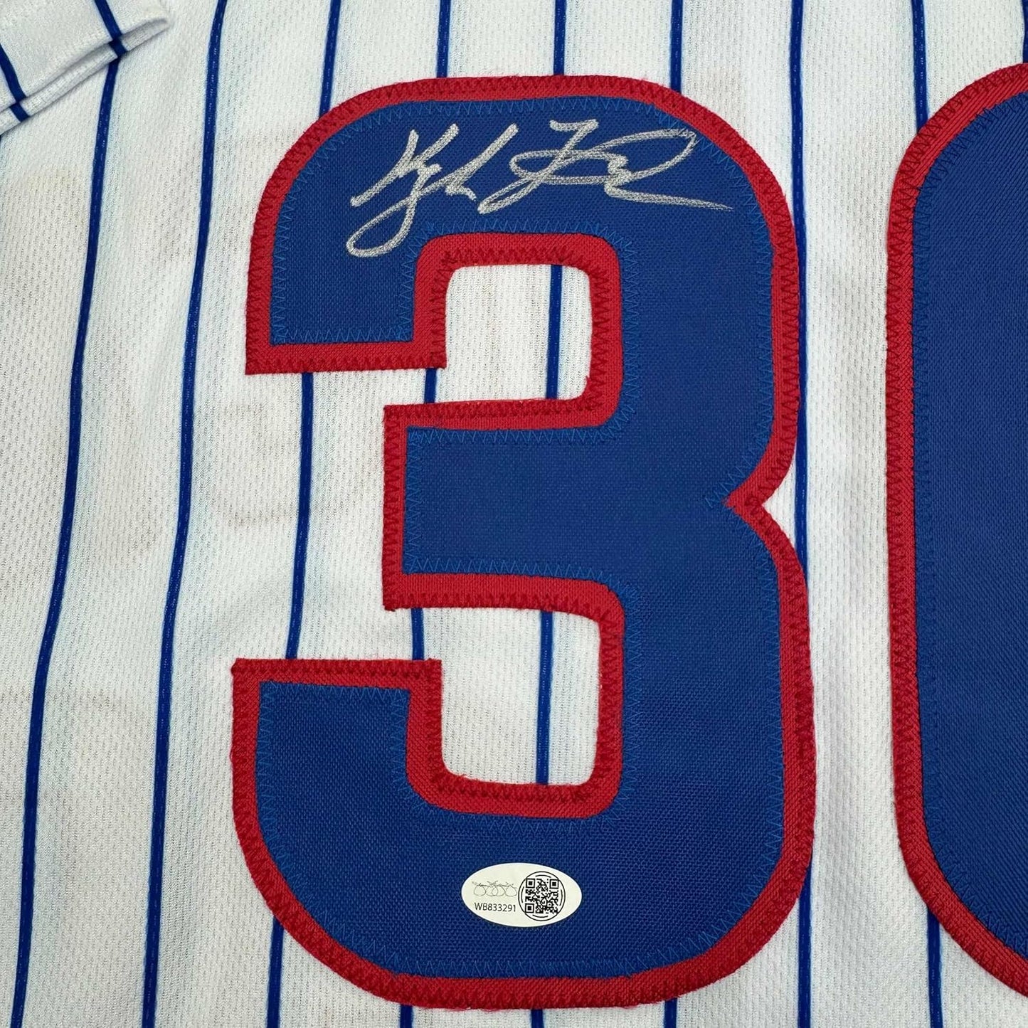 Framed Autographed/Signed Kyle Tucker 35x39 Chicago Pinstripe Baseball Jersey JSA COA