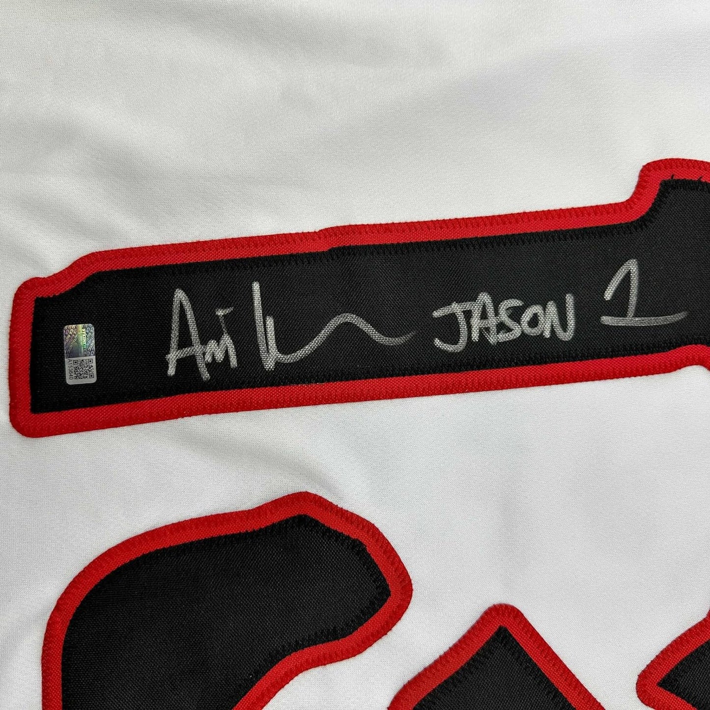 Framed Autographed/Signed Ari Lehman Jason Voorhees 35x39 Friday The 13th White Movie Jersey Steiner CX COA