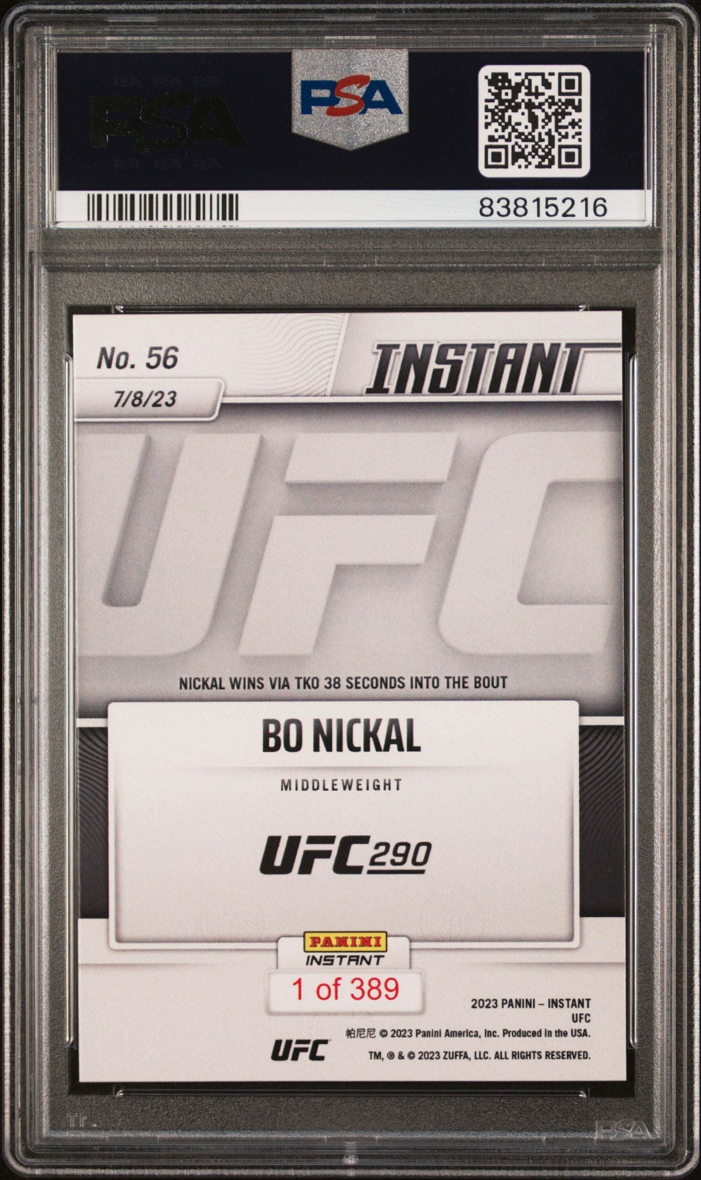 Graded 2023 Panini Instant UFC Bo Nickal #56 Rookie RC UFC MMA Card PSA 10 Gem Mint