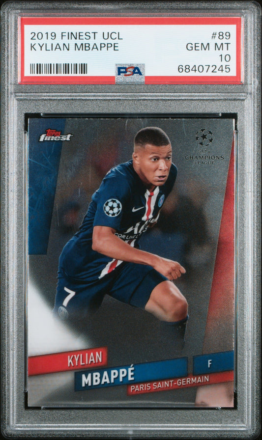 Graded 2019 Topps Finest UCL Kylian Mbappe #89 Soccer Card PSA 10 Gem Mint