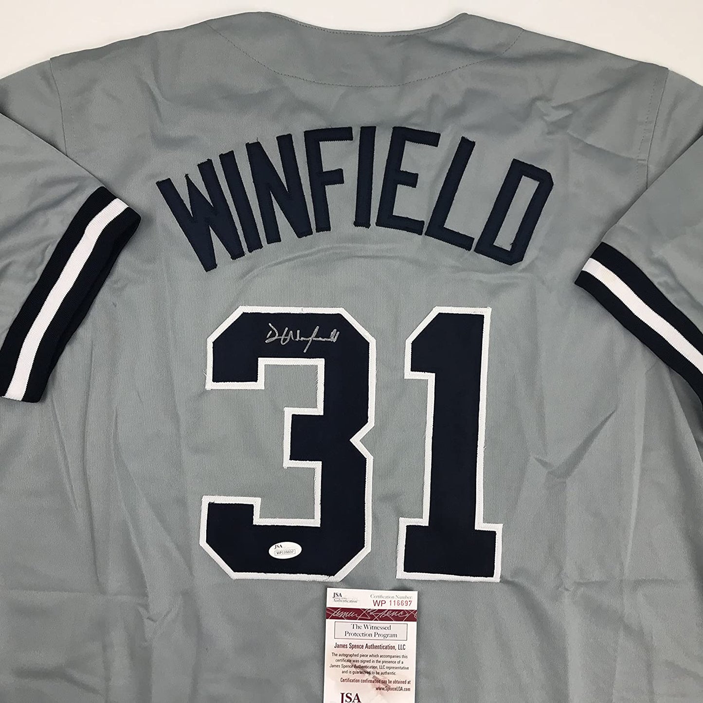 Autographed/Signed Dave Winfield New York Grey Baseball Jersey JSA COA