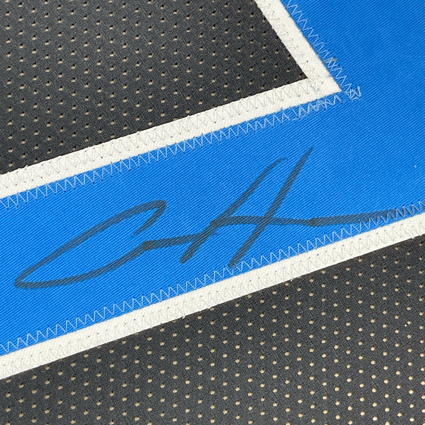 Framed Autographed/Signed Aidan Hutchinson 35x39 Detroit Black Football Jersey Beckett BAS COA