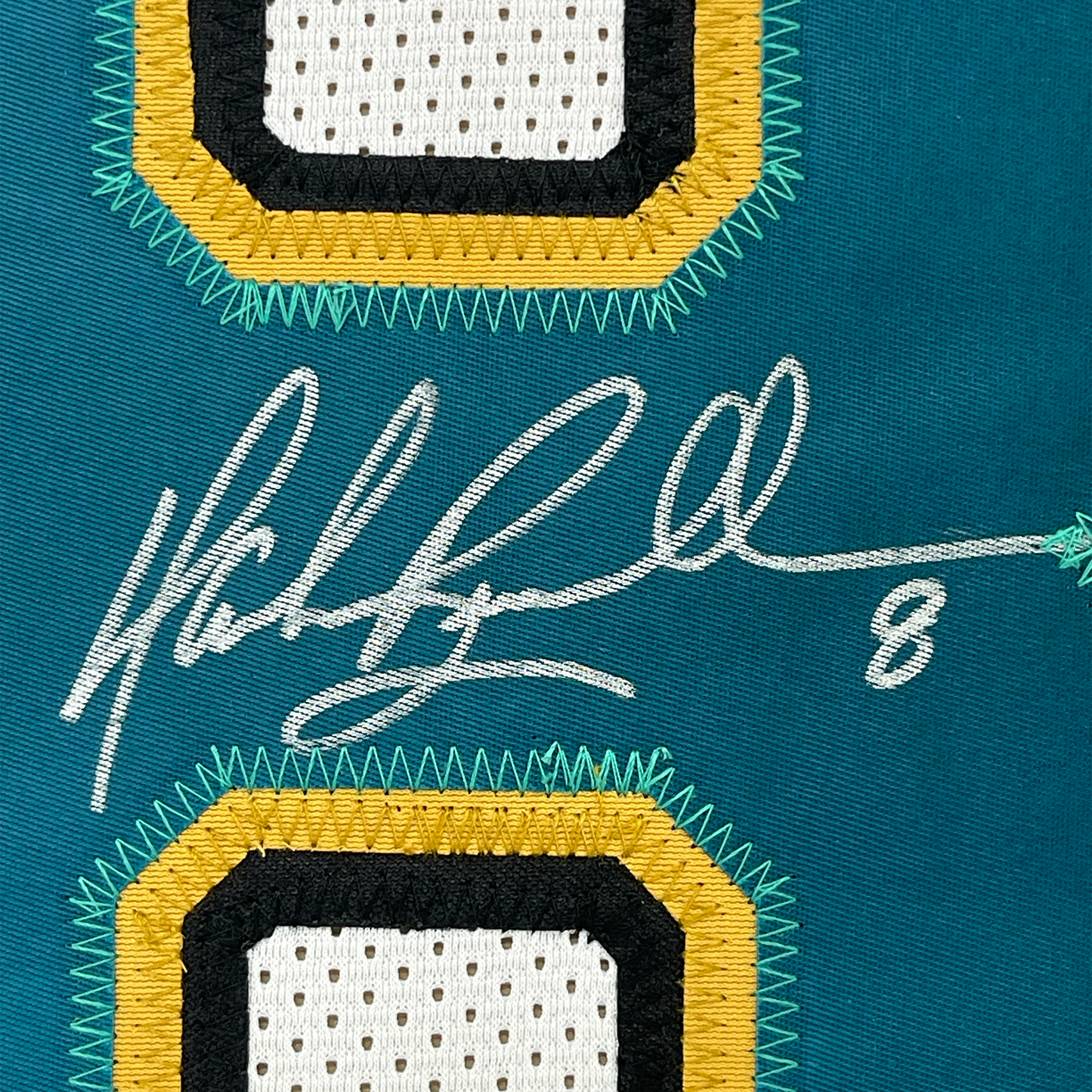 Framed Autographed/Signed Mark Brunell 35x39 Jacksonville White Football Jersey Beckett BAS COA