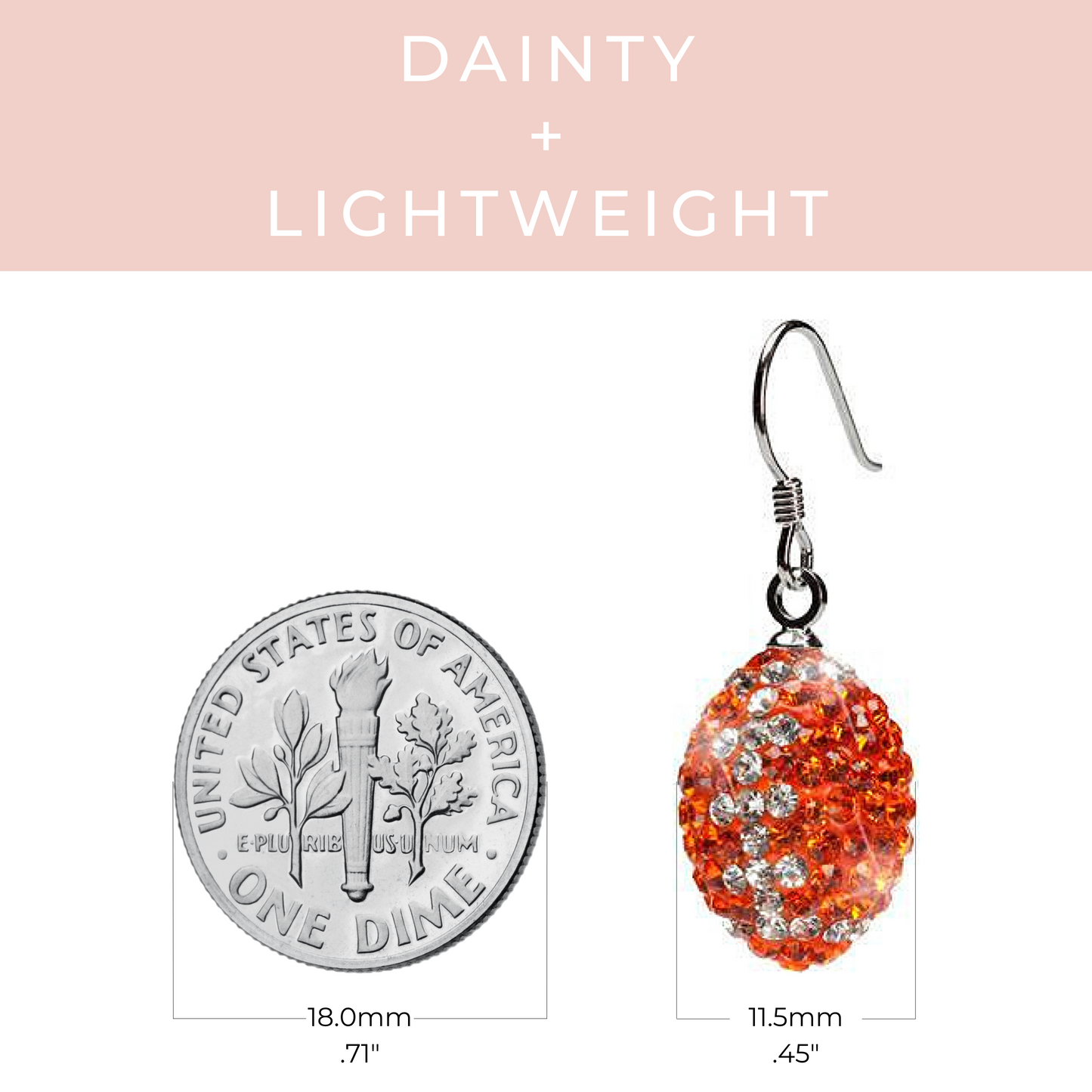 Orange with Clear Crystal Football Earrings