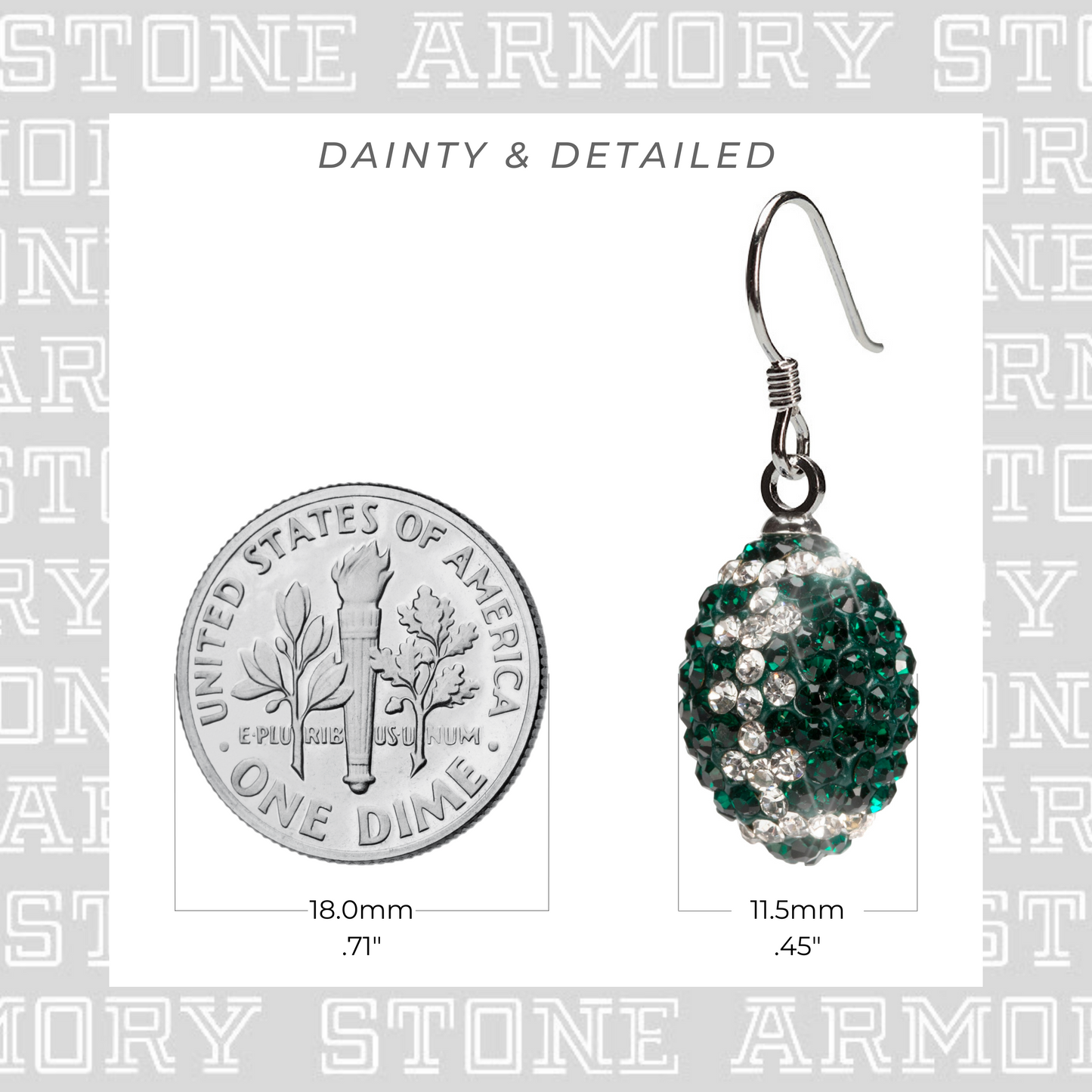 Green and Clear Crystal Football Earrings
