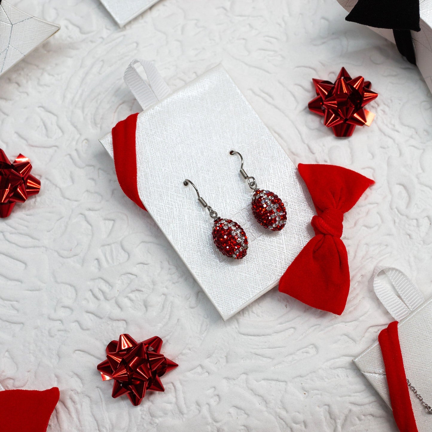 Red and Clear Crystal Football Earrings