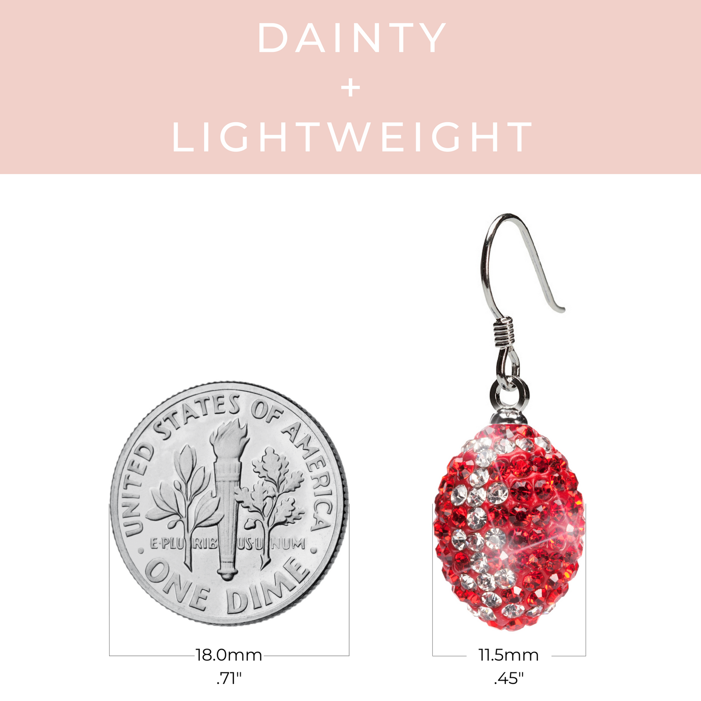 Red and Clear Crystal Football Earrings