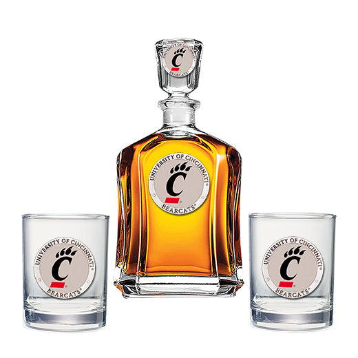 University of Cincinnati Capitol Decanter with 2 Glasses