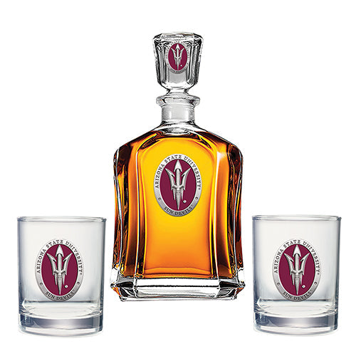 Arizona State University Pitch Fork Logo Capitol Decanter with 2 Glasses