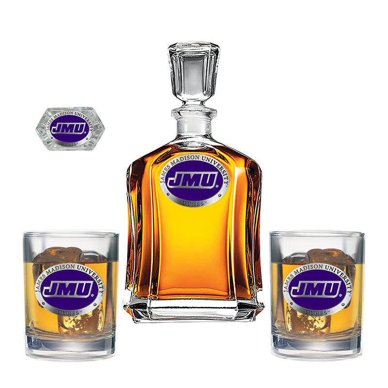 James Madison University Capitol Decanter with 2 Glasses