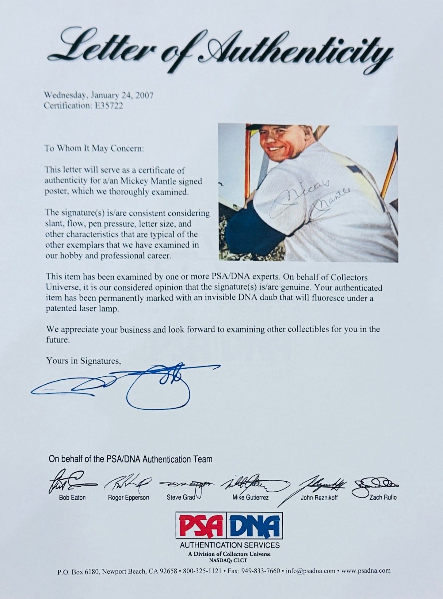 Mickey Mantle Autographed New York Yankees Deluxe Framed Color Poster - JSA