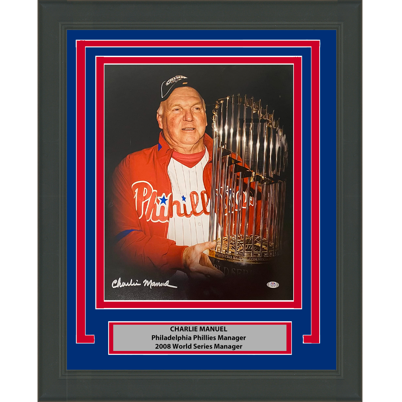 Framed Autographed/Signed Charlie Manuel 2008 World Series Philadelphia Phillies 16x20 Baseball Photo PSA/DNA COA