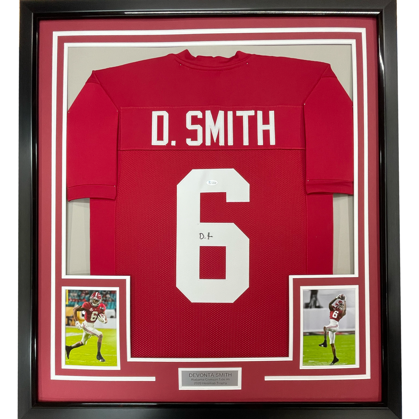 Framed Autographed/Signed Devonta Smith 35x39 Alabama Red College Football Jersey Beckett BAS COA