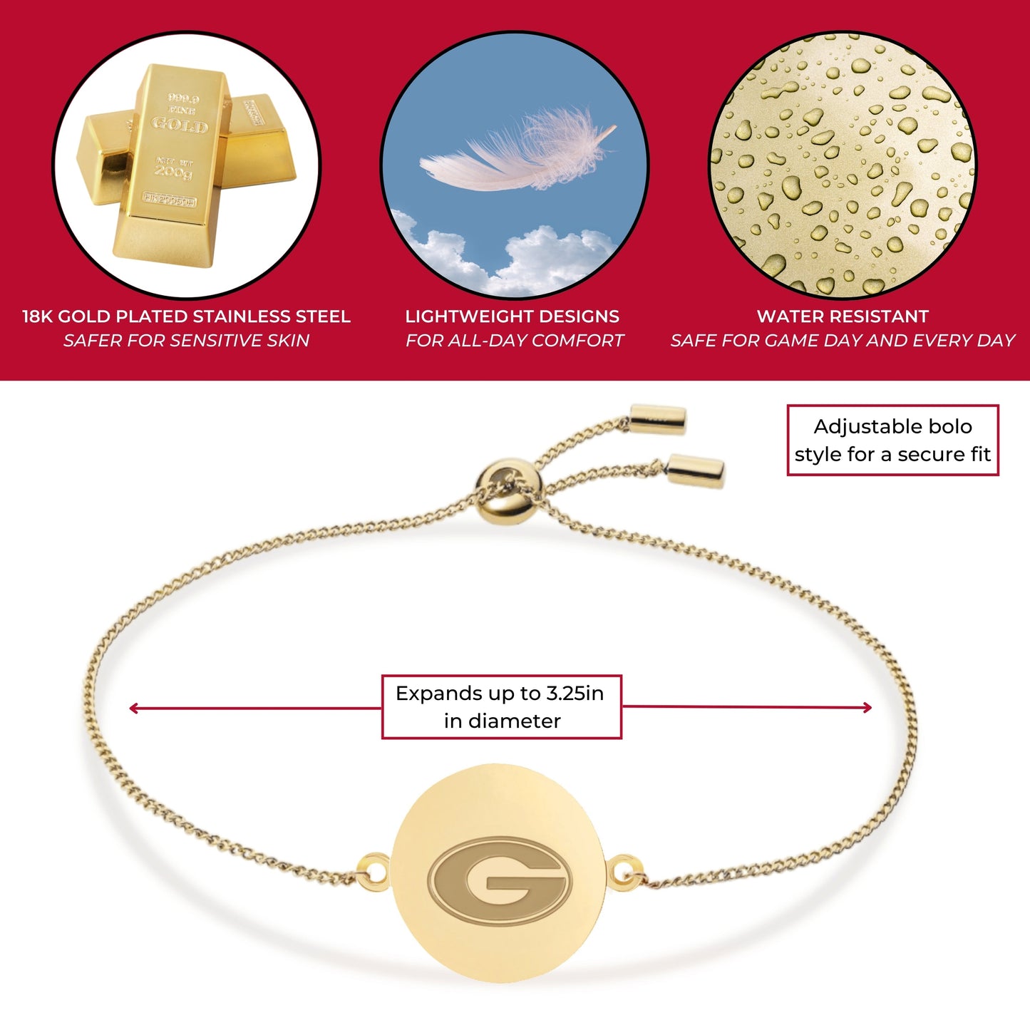 Georgia G Logo Coin Bolo Bracelet - 18K Gold Dipped