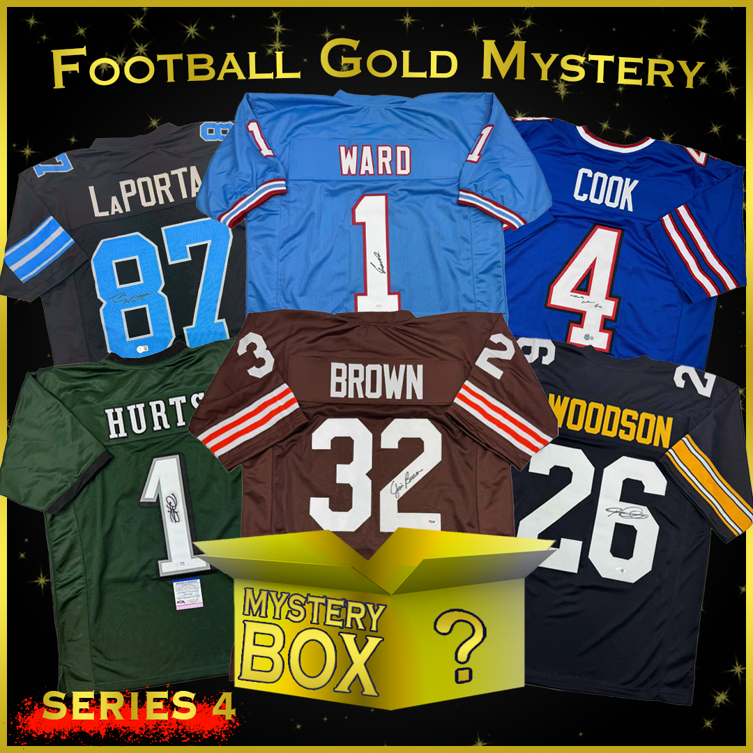 Autographed/Signed Football GOLD Series 4 Jersey Mystery Box with PSA JSA or Beckett COA
